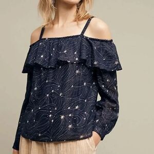 Anthro Floreat Starlit Off Shoulder Star Top